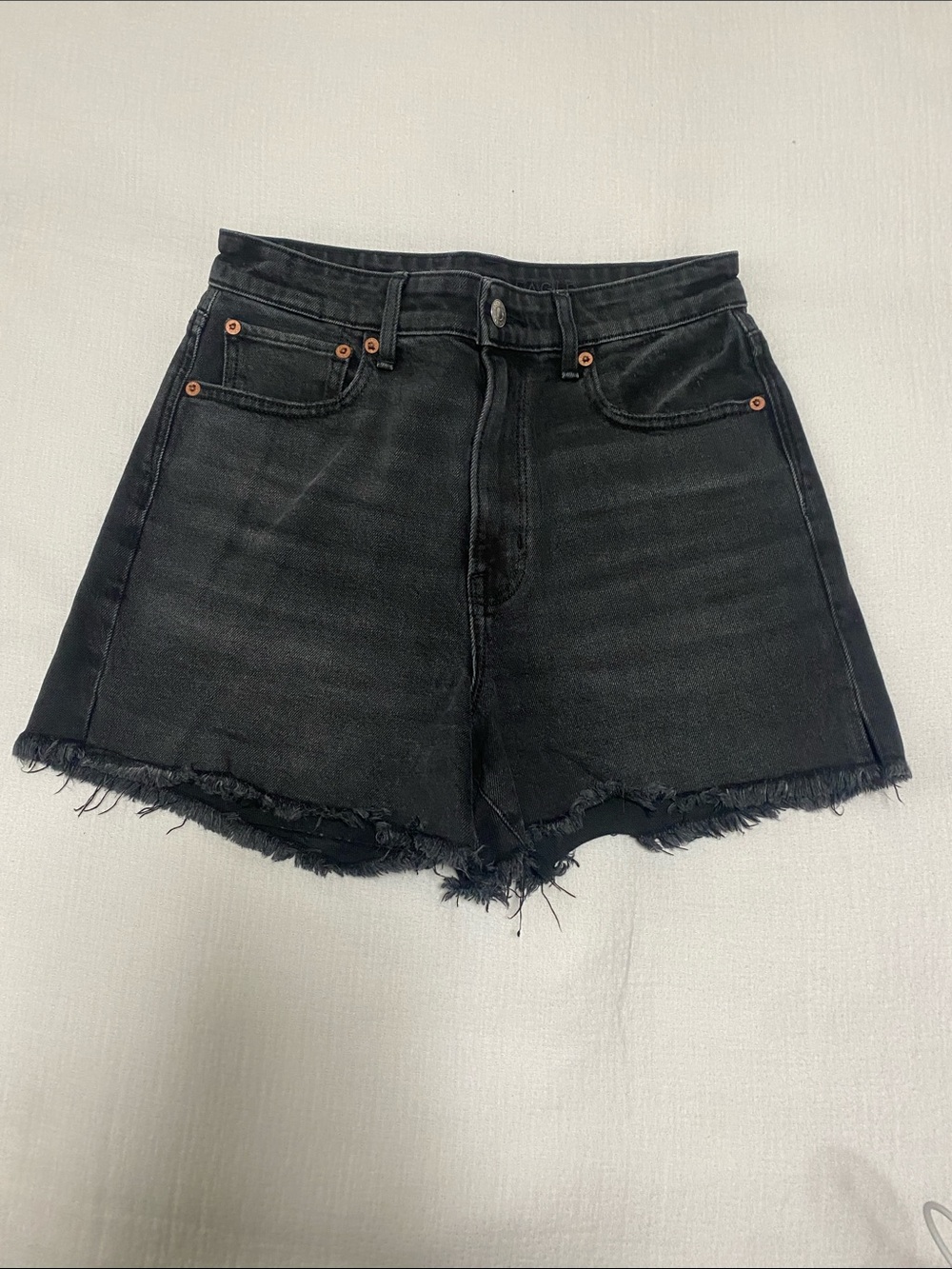 American Eagle Outfitters Black High-Rise Frayed Denim Shorts—Like New